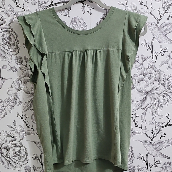 GAP Green Flutter Sleeve Ruffled Blouse - Picture 1 of 7